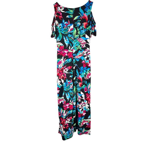 Connected Petite Dark Floral Tropical Cold-Shoulder Maxi Dress Size 6 Petite - Picture 3 of 10